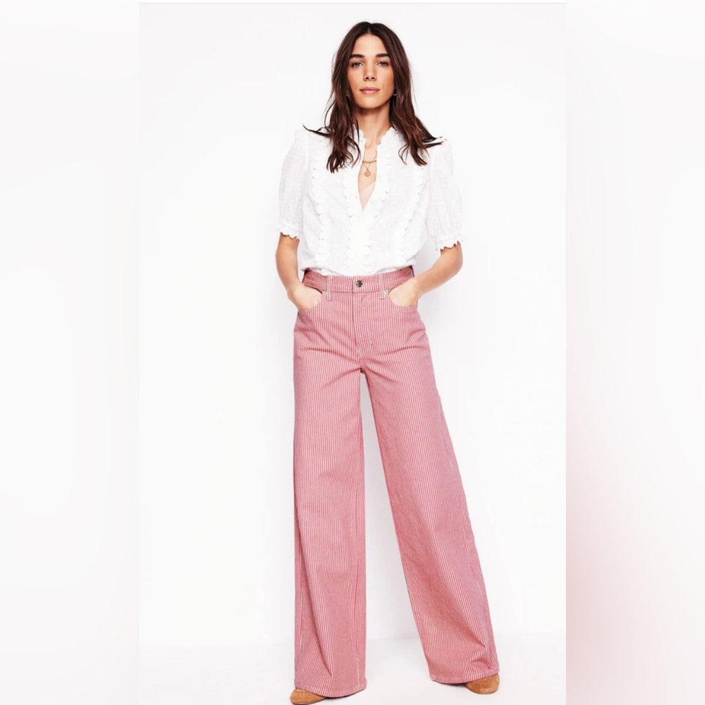 Boden High Rise Wide Leg Jeans, Pink Stripe